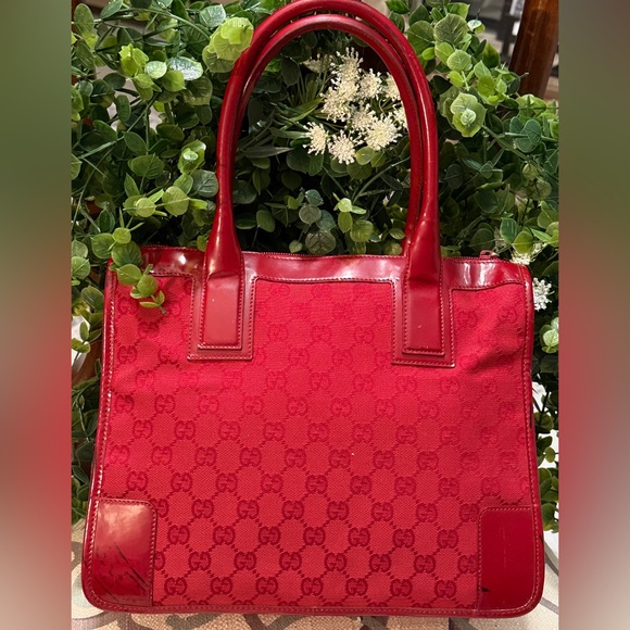 Gucci Red Monogram Canvas Tote Vintage - Picture 5 of 15